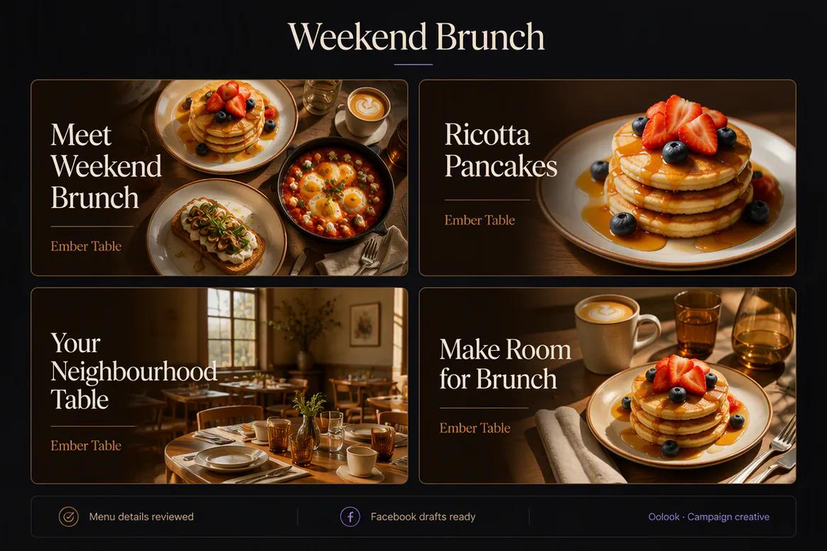 Oolook displaying a coordinated Facebook restaurant brunch campaign