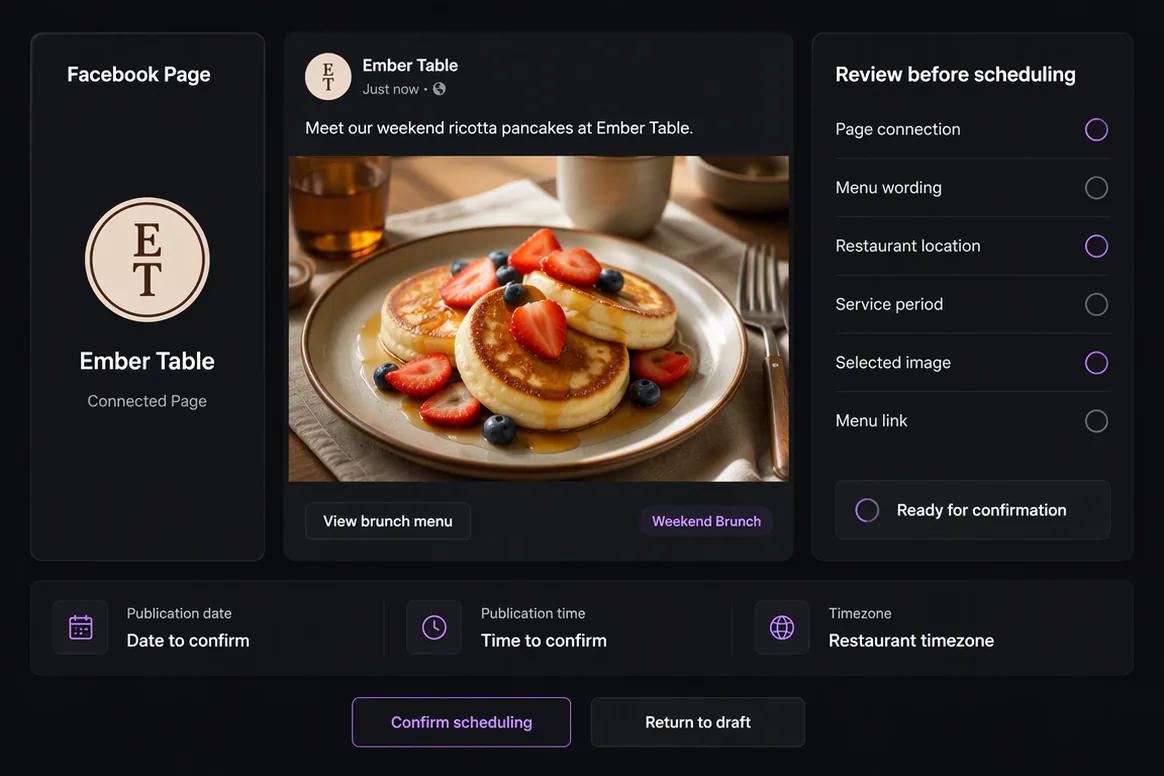 Facebook publishing details prepared for review in Oolook