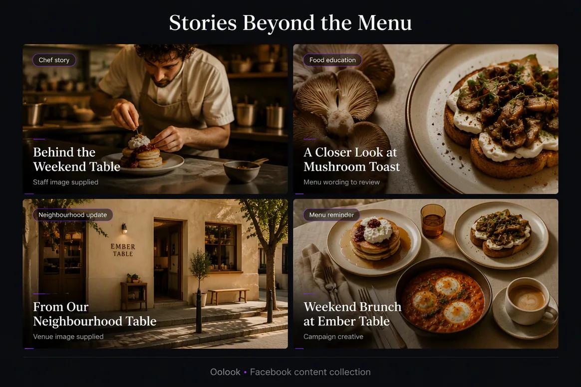 Oolook displaying a collection of Facebook community updates