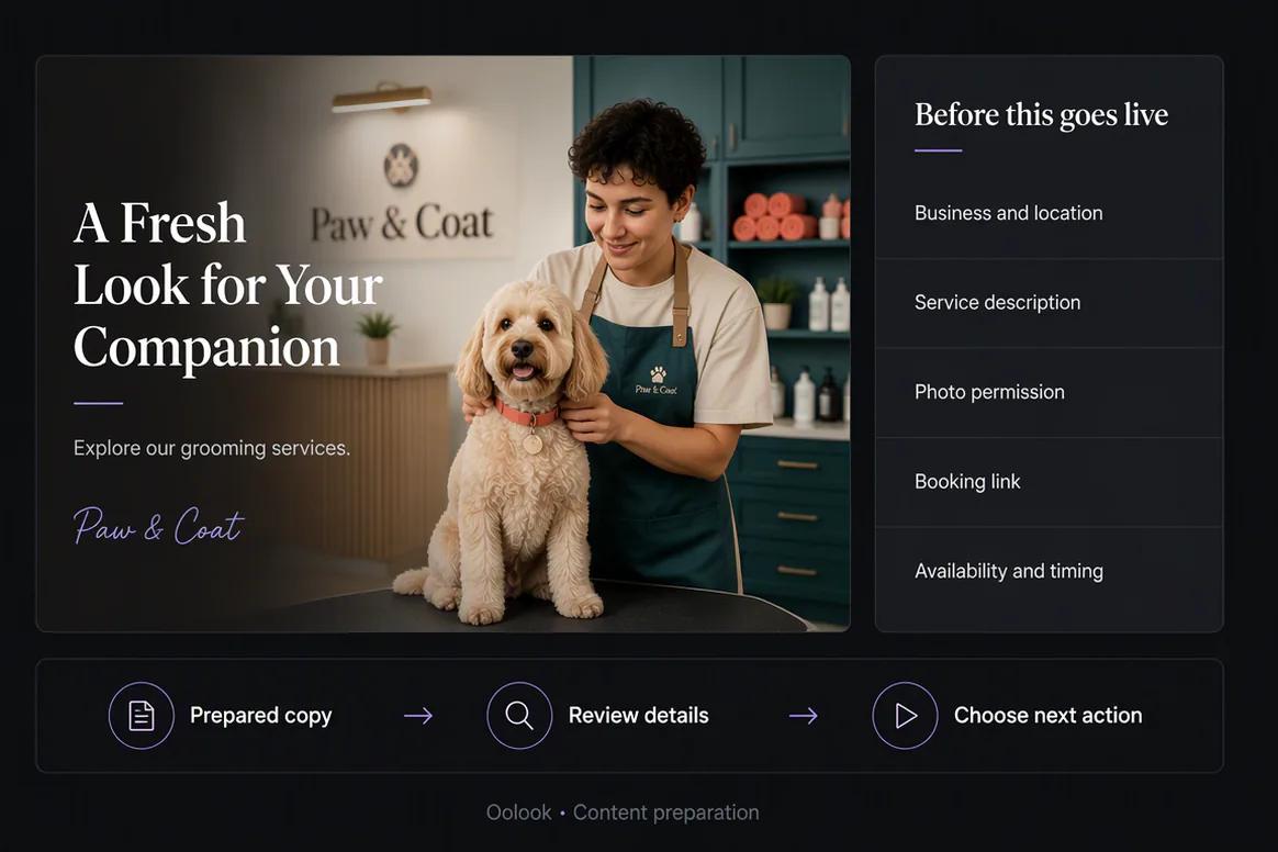 Google Business Profile update prepared for review in Oolook