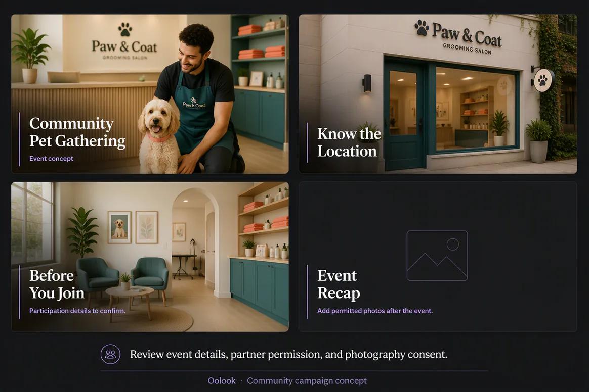 Oolook displaying a local community pet event campaign