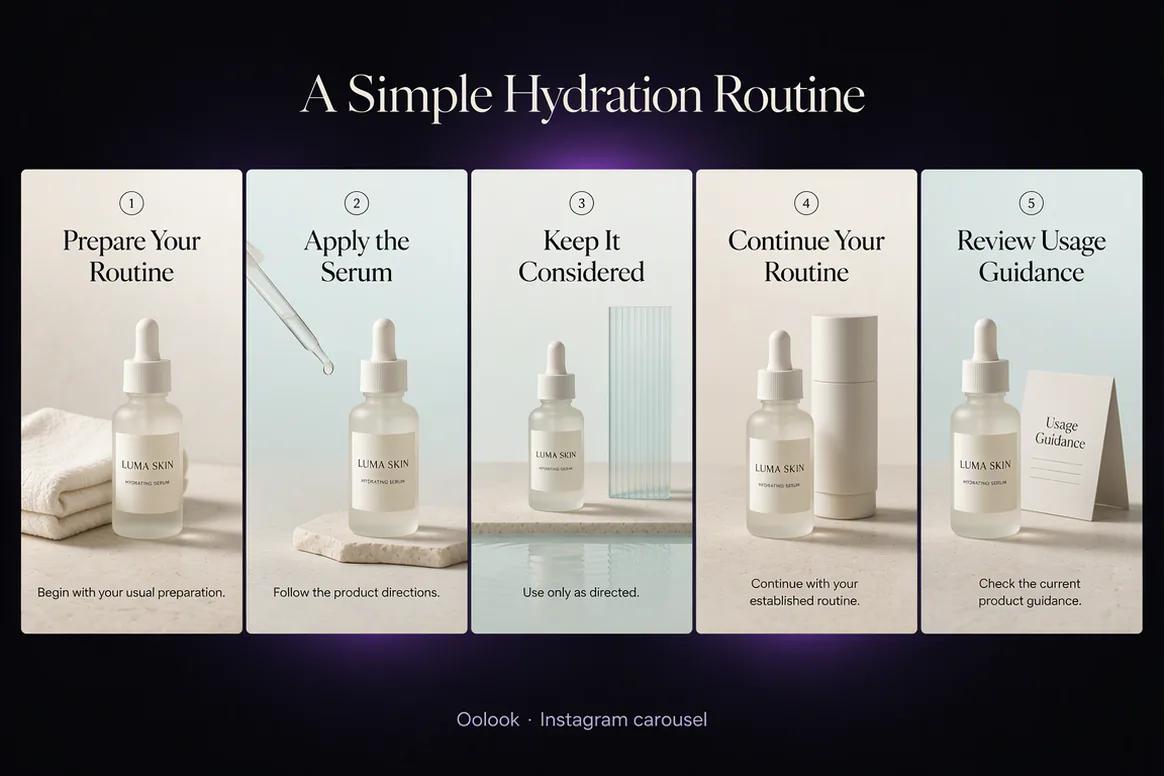Oolook displaying a completed Instagram skincare routine carousel