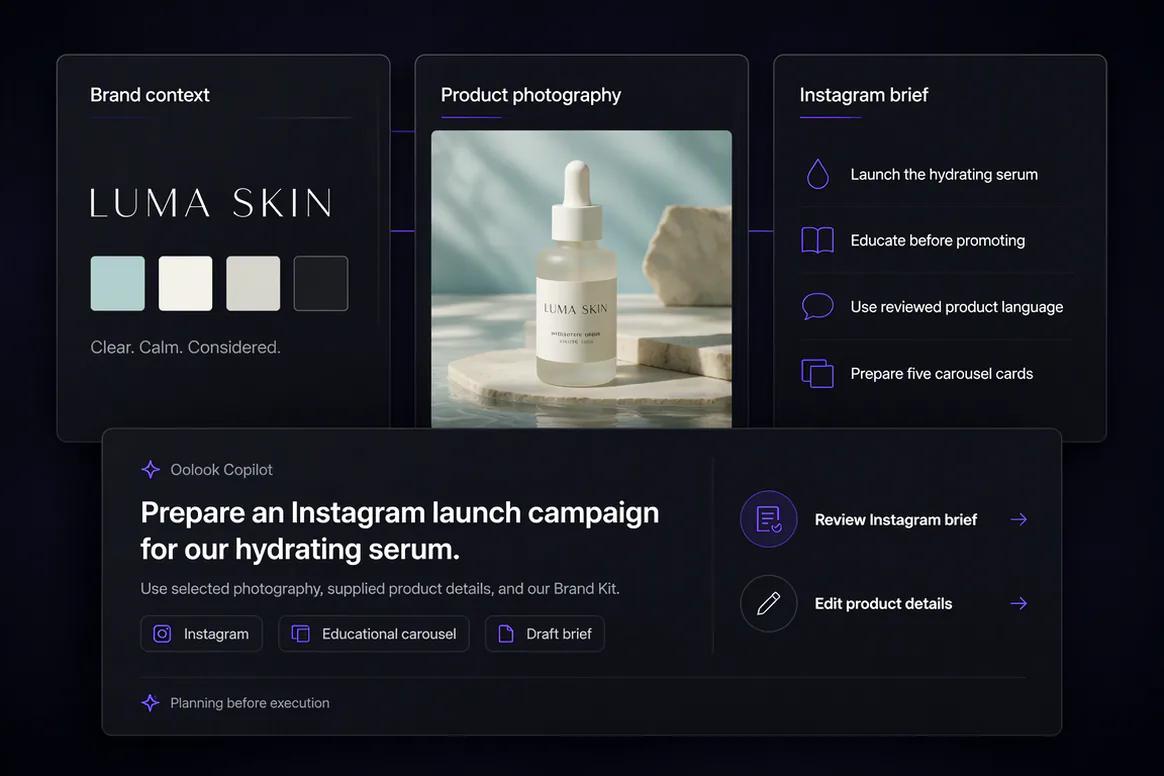 Oolook preparing brand-aware Instagram content from a marketing objective