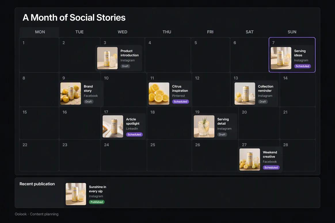 Oolook displaying a coordinated beverage social campaign