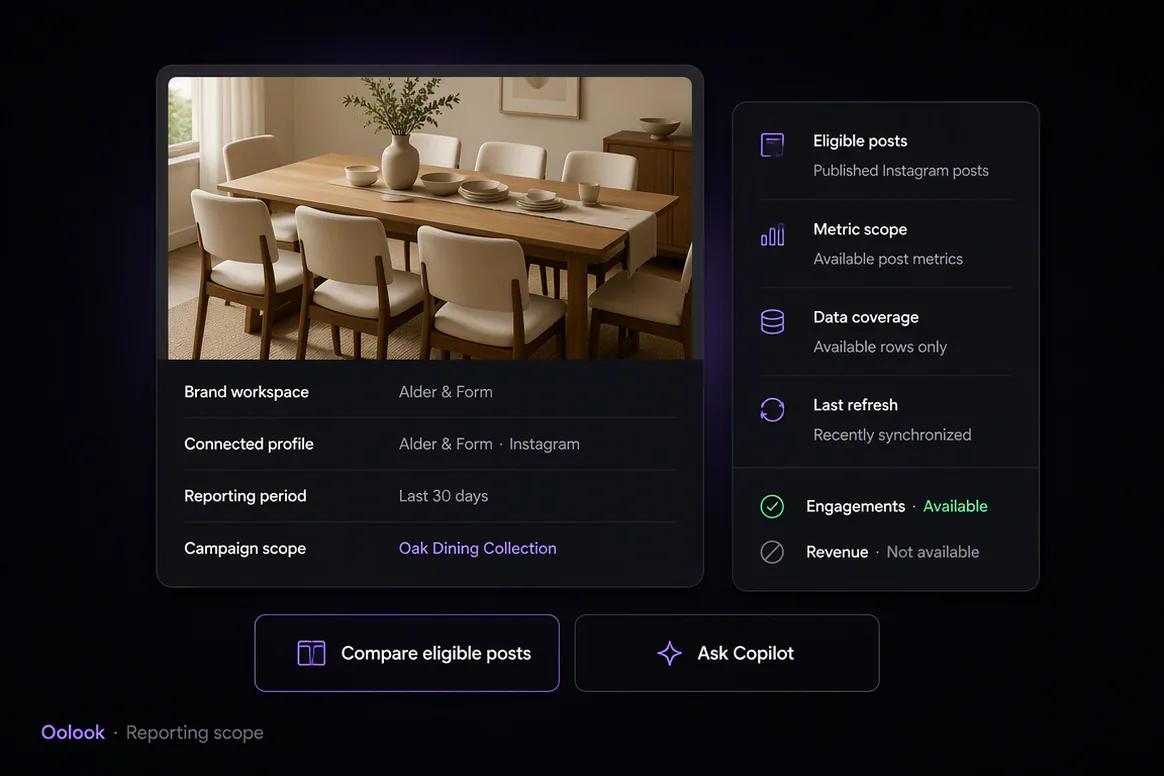 Social media reporting scope selected inside Oolook