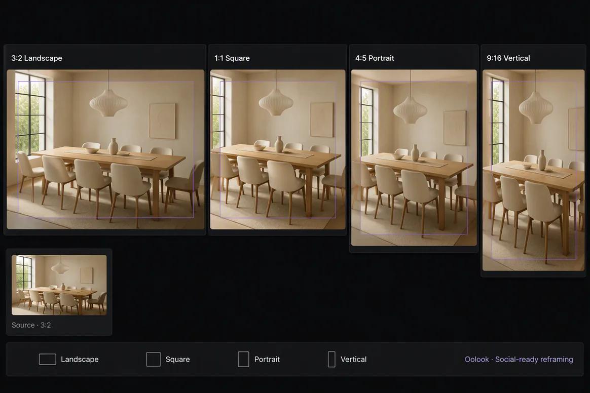 Oolook displaying one asset adapted into several platform formats