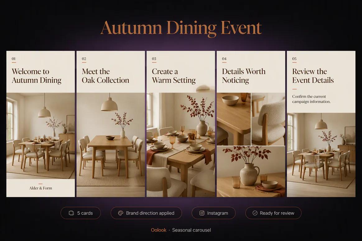 Seasonal campaign copy and visual assets created in Oolook