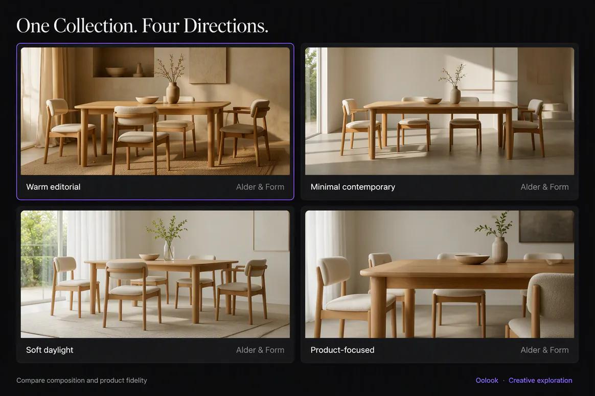 Oolook displaying a generated furniture lifestyle image