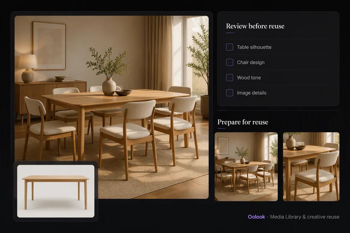 Approved AI marketing images saved to the Oolook Media Library