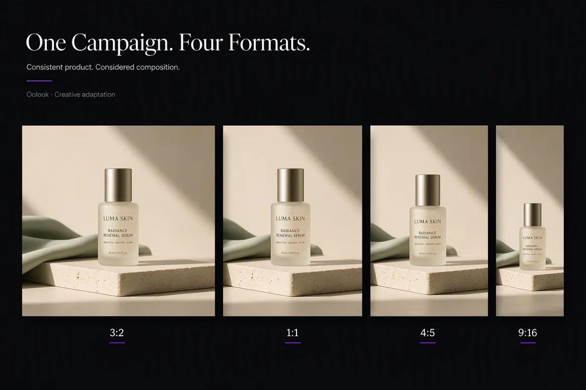 Oolook displaying one campaign image adapted into several aspect ratios