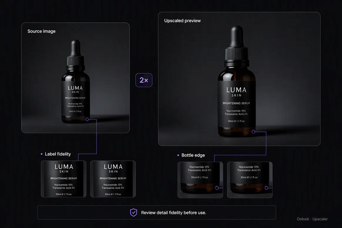Background removal and media upscaling workflows in Oolook