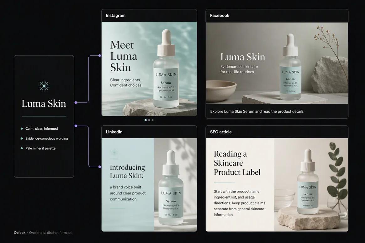 Oolook applying one Brand Kit across social and SEO content