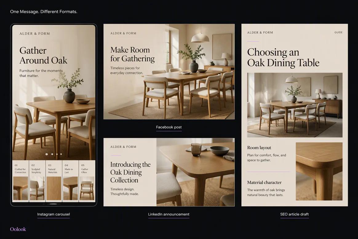 Oolook displaying one campaign adapted into several marketing formats