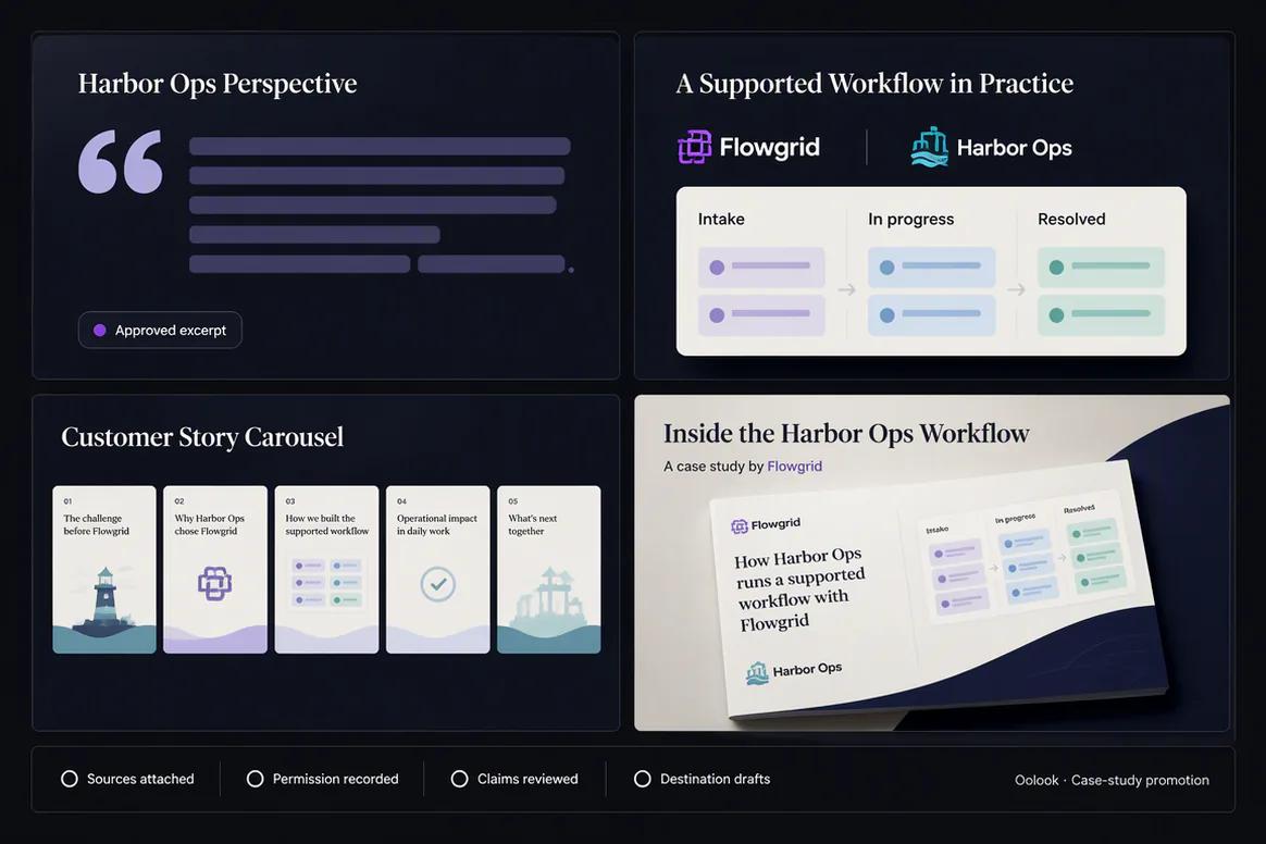 Oolook displaying a customer case-study promotion set