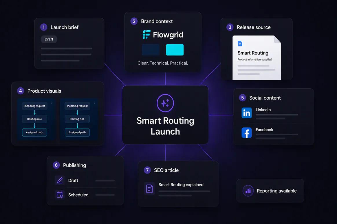 Oolook displaying an in-house marketing execution workflow